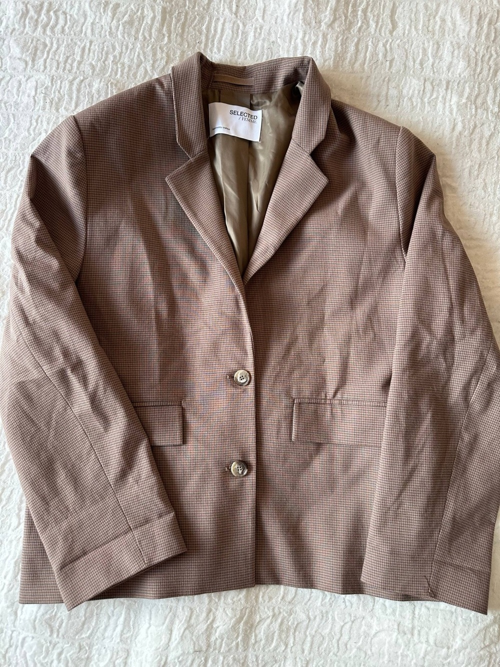 SELECTED FEMME Houndstooth Blazer in Brown & Pink Size 42 Like New